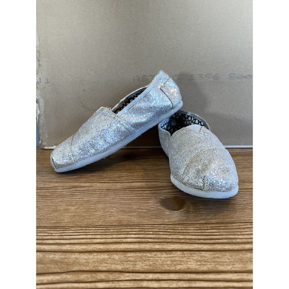 TOMS Classics Girls Alpargata Silver Iridescent Glitter  sz 9